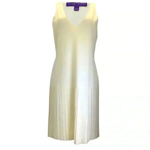 Ralph Lauren Collection Ivory Pleated Sleeveless Knit Dress S V-Neck Knee Length